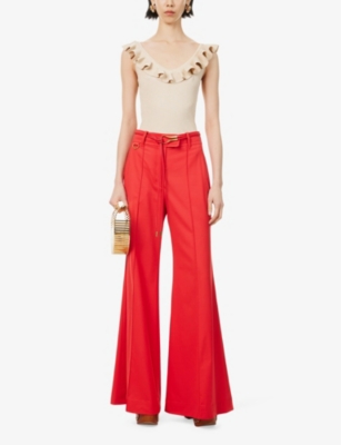 Zimmermann Ruffled Sleeveless Knit Top In Cream Gold