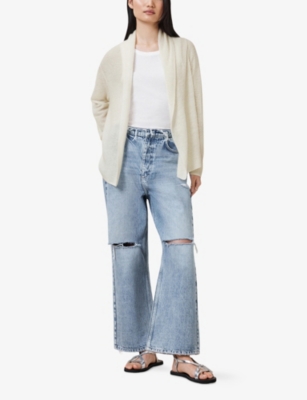 Allsaints Womens Jade Semi-sheer Wool-blend Cardigan Chalk White In Chalk White