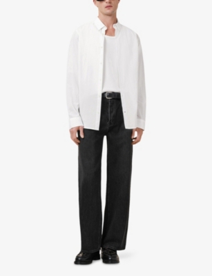 Allsaints Laguna Linen Blend Relaxed Fit Shirt In White