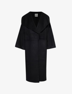 Shop Totême Womens Black Signature Wrap-over Wool-blend Coat Xs