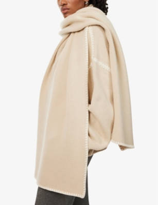 Shop Totême Womens Harvest Embroidered Wool, Cashmere And Cotton-blend Scarf