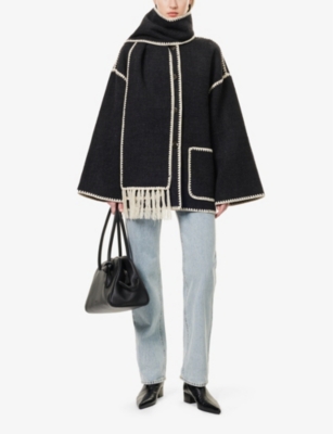 Totême Toteme Embroidered Scarf Jacket In Dark Grey Melange