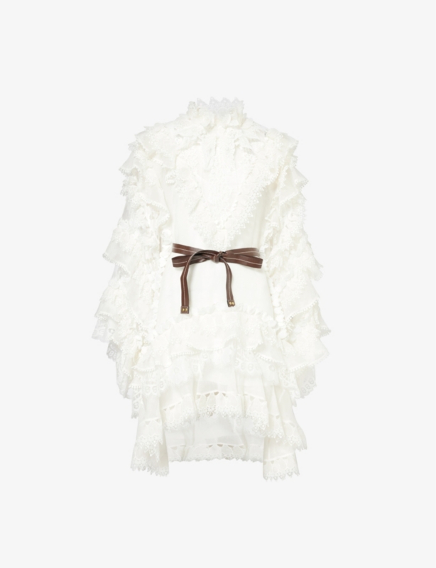 Crush Heart Trim long-sleeve linen-blend mini dress