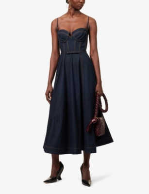 Zimmermann Womens Night Sky Crush Corset Denim Midi Dress In Night Sky