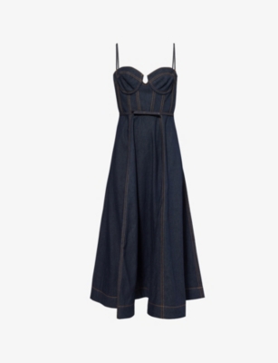 Zimmermann Womens Night Sky Crush Corset Denim Midi Dress In Night Sky