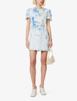 Shop Zimmermann Womens Blue Floral Crush Floral-print Linen Mini Dress Xxs