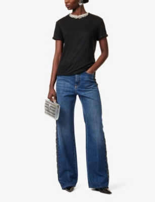 Shop Zimmermann Womens  Crush Embellished Linen-jersey T-shirt In Black