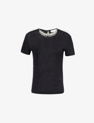 Zimmermann Womens Black Crush Embellished Linen-jersey T-shirt In Black