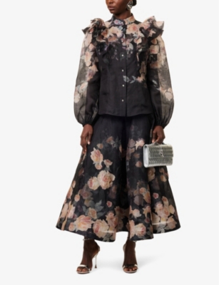 ZIMMERMANN: Crush frill-trim linen-silk blend blouse