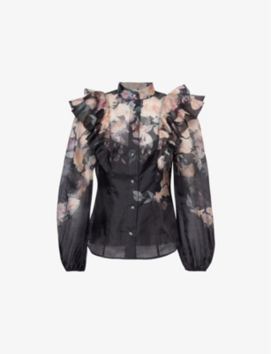 ZIMMERMANN: Crush frill-trim linen-silk blend blouse