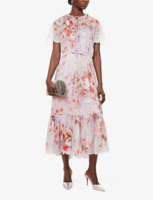Zimmermann Light Red Floral Dress With Belt In Scarlet Floral