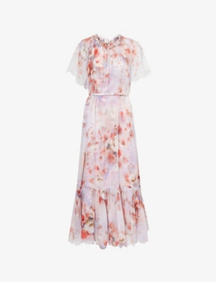Zimmermann Light Red Floral Dress With Belt In Scarlet Floral