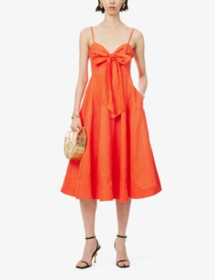 Shop Zimmermann Womens Red Crush Shoulder-straps Linen Midi Dress Xxs