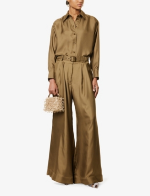 Zimmermann Camicia Crush In Seta Verde Oliva Donna In Olive