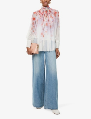 ZIMMERMANN: Crush Smock floral-pattern sheer blouse