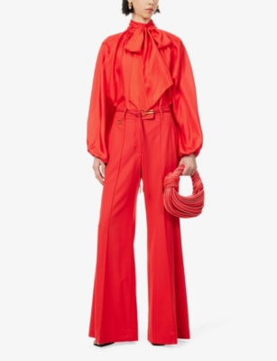ZIMMERMANN WOMENS RED CRUSH BATWING-SLEEVES SILK BLOUSE 