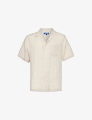 Shop Frescobol Carioca Mens  Angelo Camp-collar Relaxed-fit Linen Shirt In Ecru