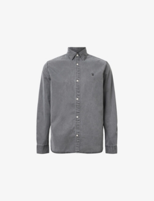 Allsaints Bodhi Relaxed Fit Button Front Shirt In Pillar Grey