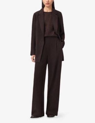 Allsaints Womens Oxblood Red Aleida Wide-leg Mid-rise Woven Trousers In Black