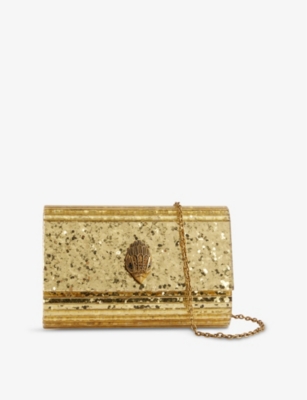 Kurt Geiger Womens Party Eagle Glitter-finish Acrylic Clutch Bag Gold