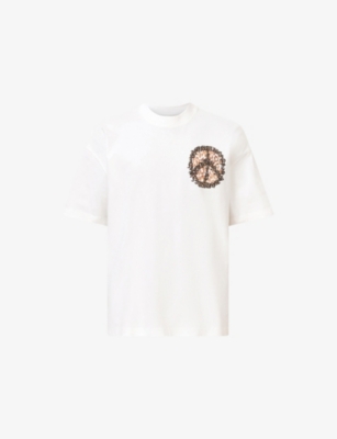 Allsaints Mens Chalk White Incessant Oversized Cotton-jersey T-shirt Xs In White