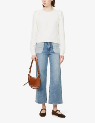 PAIGE WOMENS IVORY ALFIRA RUFFLE-TRIM COTTON SWEATSHIRT 