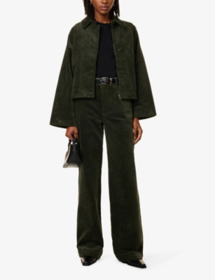 PAIGE WOMENS DARK FERN GREEN DANIELLE STRAIGHT-LEG HIGH-RISE STRETCH-CORDUROY TROUSERS 