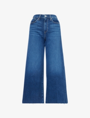 PAIGE WOMENS PAIGE SPOTLIGHT RAW-HEM WIDE-LEG STRETCH-DENIM JEANS 