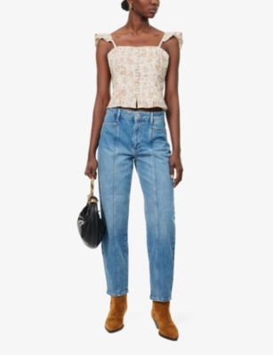 PAIGE WOMENS PAIGE ALEXIS CENTRE-SEAM HIGH-RISE BARREL-LEG STRETCH-DENIM JEANS 