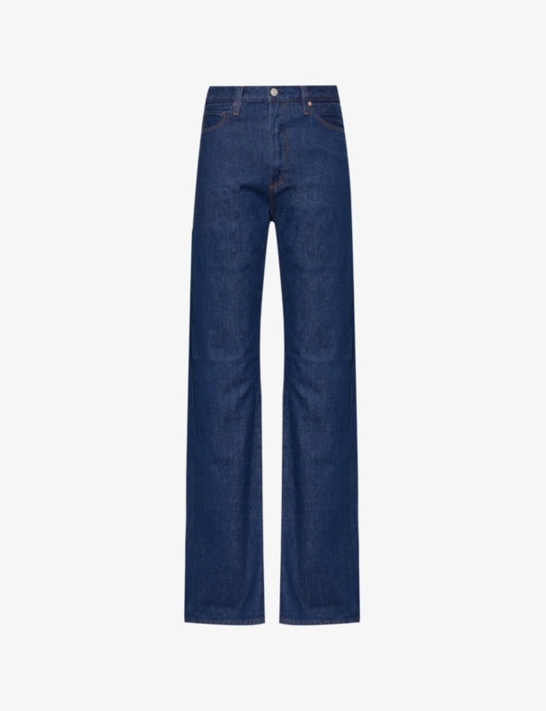 Sawyer brand-patch wide-leg high-rise denim jeans