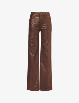 PAIGE: Sasha glitter-embellished straight-leg high-rise  stretch-woven trousers