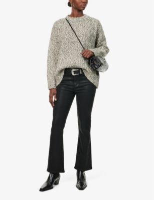 PAIGE WOMENS BLACK FOG LUXE COATING CLAUDINE HIGH-RISE FLARED COATED STRETCH-DENIM JEANS 