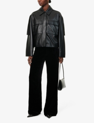 PAIGE: Kara high-rise wide leg cotton-blend velvet trousers