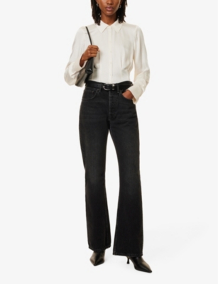 PAIGE WOMENS LATTE FOAM NELLY GATHERED-BUST WOVEN SHIRT 