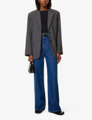 PAIGE WOMENS CHARCOAL SARTO SINGLE-BREASTED OVERSIZED WOVEN BLAZER 