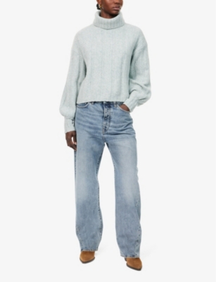 PAIGE WOMENS OCEAN MARL ROSELIA OVERSIZED ROLL-NECK WOOL-BLEND JUMPER XS 