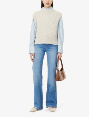 PAIGE WOMENS ADLEY LEENAH PATCH-POCKET SLIM WIDE-LEG STRETCH-DENIM JEANS 