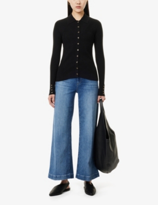 PAIGE WOMENS BLACK JAYDE BUTTON-FRONT RIBBED-KNIT TOP 