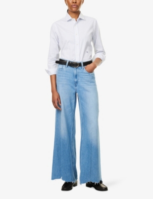 PAIGE WOMENS RUMORS W/ ROCK HEM PORTIA 32' WIDE-LEG DENIM JEANS 