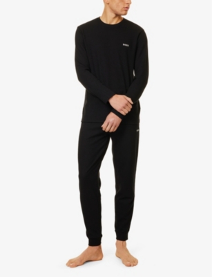BOSS: Waffle tapered-leg cotton-blend jersey jogging bottoms