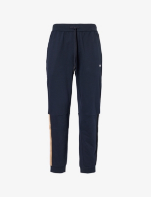 Mens Boss Iconic Stripe-Trim Tapered Leg Cotton-Jersey Jogging Bottoms