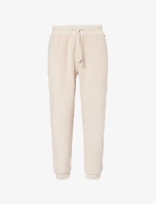 Mens Boss Logo-Embroidery Relaxed-Fit Recycled-Polyester Blend Stretch-Borg Jogging Bottoms