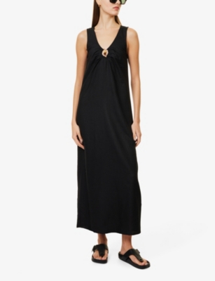 Seafolly Womens Palermo Keyhole Beaded Linen-blend Maxi Dress Black In Black