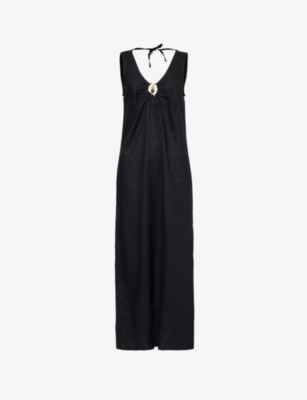 Seafolly Womens Palermo Keyhole Beaded Linen-blend Maxi Dress Black In Black
