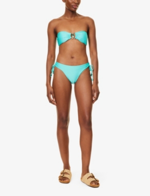 Shop Seafolly Womens High-waisted Ruched-side Bikini Bottoms Aquaticblu