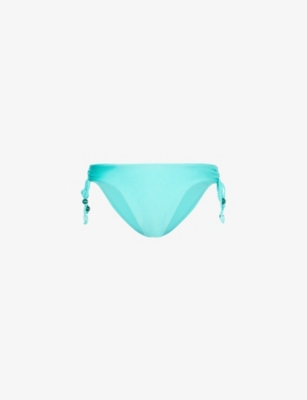 Shop Seafolly Womens High-waisted Ruched-side Bikini Bottoms Aquaticblu