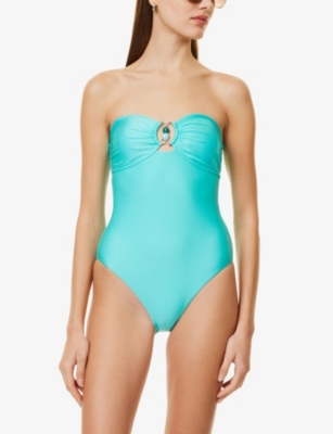 Seafolly Womens Palermo Ring Bandeau Beaded-hardware Swimsuit Aquaticblu In Aquaticblu