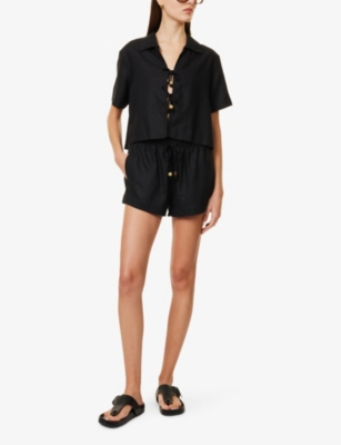 Shop Seafolly Womens Palermo Tie-front Short-sleeve Linen-blend Beach Shirt Black