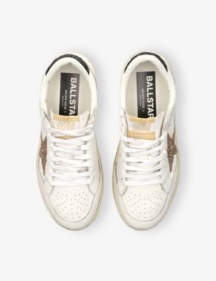 Golden Goose Women's Ball Star 2 Sneakers With Gold Glitter Star And Black Glitter Heel Tab In White