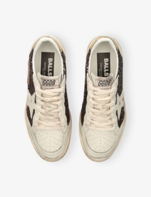 Golden Goose Glitter Ball Star Sneakers In White/brown/gold
